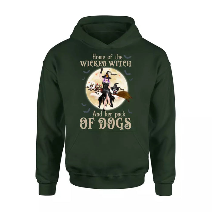 Custom Personalized Witch Dog T-Shirt/ Long Sleeve/ Sweatshirt/ Hoodie - Halloween Gift Idea For Witch/ Dog Lover - Home Of The Wicked Witch And Her Pack Of Dogs