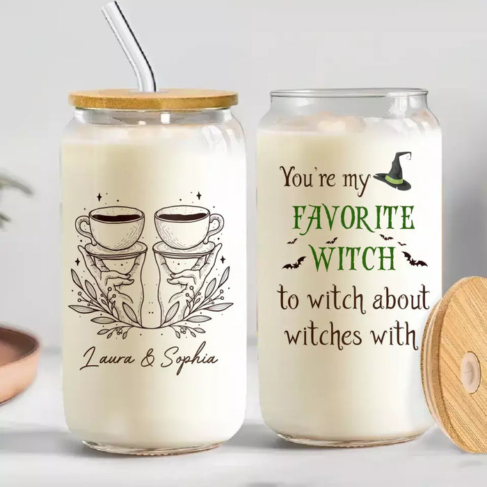 Custom Personalized Best-tea Witch Friend Transparent Glass Tumbler With Straw - Gift Idea For Friends/ Sisters/ Besties - You're My Favorite Witch To Witch About Witches With