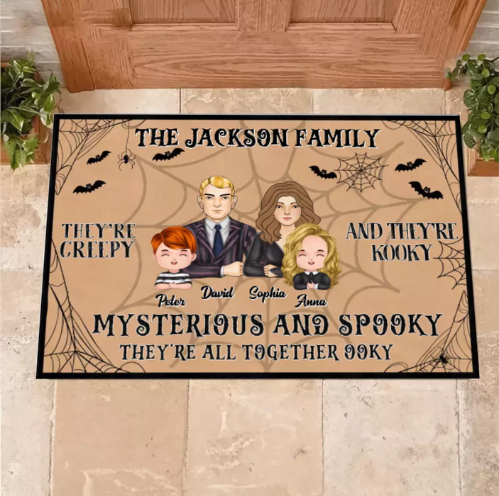 Custom Personalized Family Doormat - Halloween Gift Idea For Couple/ Family - Couple/ Parents With Kids - They're All Together Ooky