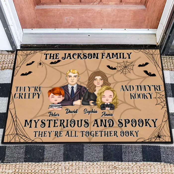 Custom Personalized Family Doormat - Halloween Gift Idea For Couple/ Family - Couple/ Parents With Kids - They're All Together Ooky