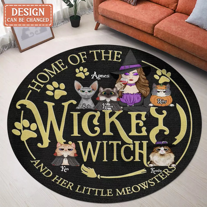 Custom Personalized Wicked Witch Round Rug - Gift Idea For Witch/ Pets Lover - Upto 5 Dogs/ Cats - Home Of The Wicked Witch And Her Little Monsters