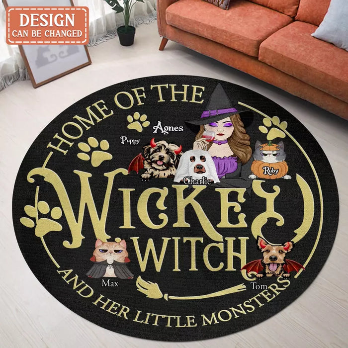 Custom Personalized Wicked Witch Round Rug - Gift Idea For Witch/ Pets Lover - Upto 5 Dogs/ Cats - Home Of The Wicked Witch And Her Little Monsters