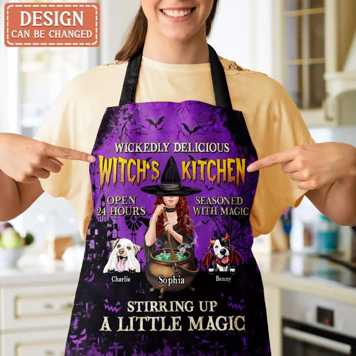 Custom Personalized Witch Dog Kitchen Fashion Home Pocketless Apron - Halloween Gift Idea For Dog Lover - Wickedly Delicious Witch's Kitchen