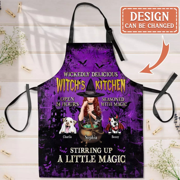 Custom Personalized Witch Dog Kitchen Fashion Home Pocketless Apron - Halloween Gift Idea For Dog Lover - Wickedly Delicious Witch's Kitchen