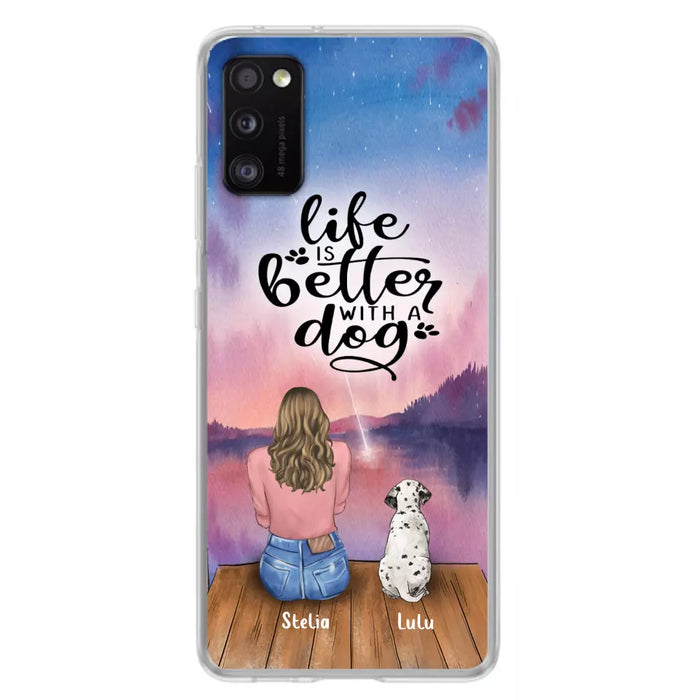 Custom Personalized Dog Mom Phone Case - Gifts For Dog Lovers With Upto 4 Dogs - Life Is Better With A Dog - Case For iPhone, Samsung And Xiaomi