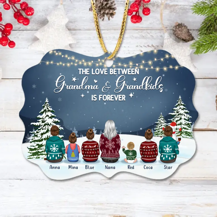 Custom Personalized Grandma Kids Wooden Ornament - Christmas Gift Idea - Upto 6 Kids - The Love Between Grandma & Grandkids Is Forever