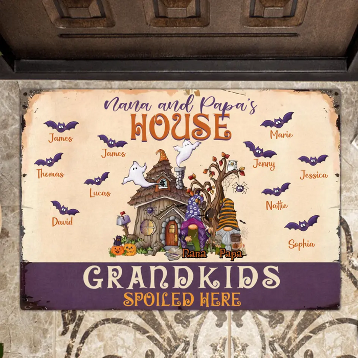 Custom Personalized Nana & Papa's House Doormat - Halloween Gift Idea For Grandparents With Up to 10 Kids - Grandkids Spoiled Here