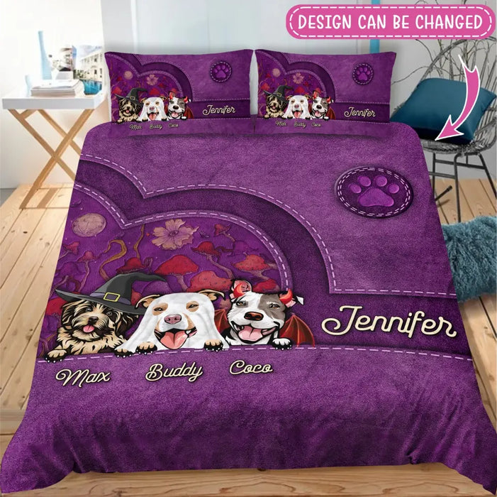 Custom Personalized Dog Halloween Quilt Bed Sets - Gift Idea For Dog Lover - Upto 6 Dogs