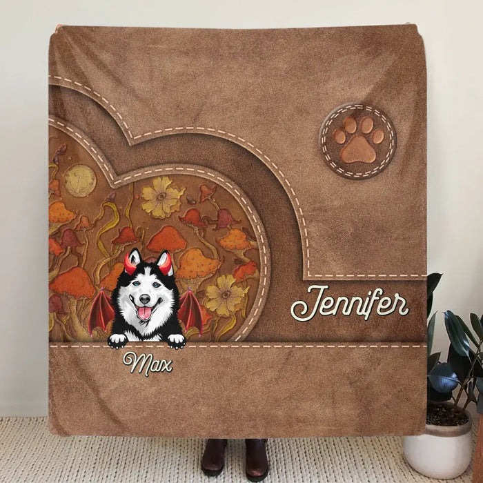 Custom Personalized Dog Halloween Fleece Throw Blanket/ Quilt Blanket - Gift Idea For Dog Lover - Upto 6 Dogs