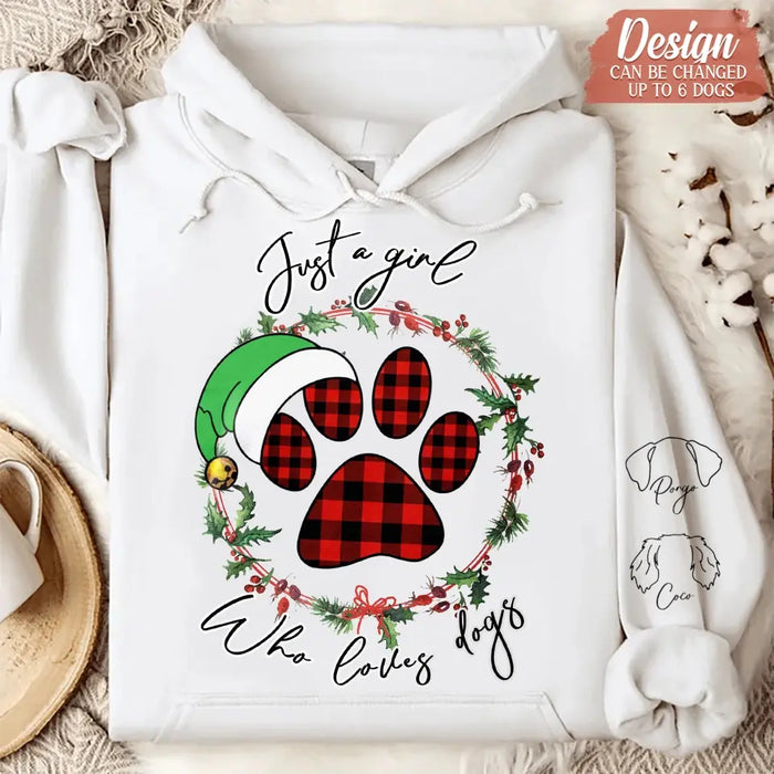 Custom Personalized Dog Mom Unisex Fleece Hoodie - Christmas Gift Idea For Dog Lover - Upto 6 Dogs - Just A Girl Who Loves Dogs