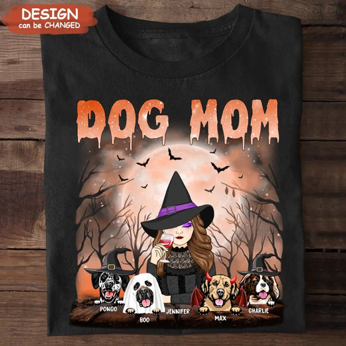 Custom Personalized Dog Mom T-Shirt/ Long Sleeve/ Sweatshirt/ Hoodie - Halloween Gift Idea For Witch/ Dog Lover - Upto 6 Dogs