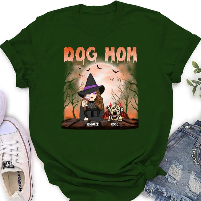 Custom Personalized Dog Mom T-Shirt/ Long Sleeve/ Sweatshirt/ Hoodie - Halloween Gift Idea For Witch/ Dog Lover - Upto 6 Dogs