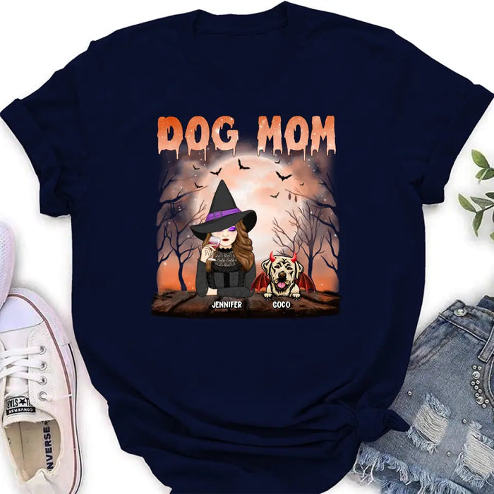 Custom Personalized Dog Mom T-Shirt/ Long Sleeve/ Sweatshirt/ Hoodie - Halloween Gift Idea For Witch/ Dog Lover - Upto 6 Dogs