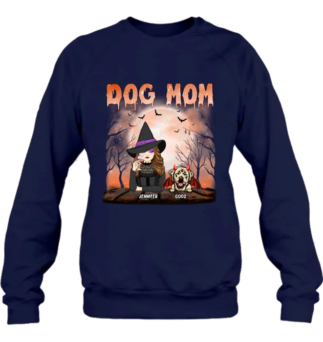 Custom Personalized Dog Mom T-Shirt/ Long Sleeve/ Sweatshirt/ Hoodie - Halloween Gift Idea For Witch/ Dog Lover - Upto 6 Dogs