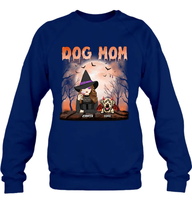 Custom Personalized Dog Mom T-Shirt/ Long Sleeve/ Sweatshirt/ Hoodie - Halloween Gift Idea For Witch/ Dog Lover - Upto 6 Dogs