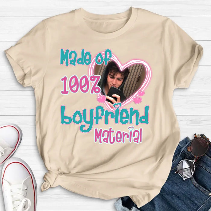 Custom Personalized Boyfriend Material T-shirt/ Long Sleeve/ Sweatshirt/ Hoodie - Upload Photo - Couple Gift Idea