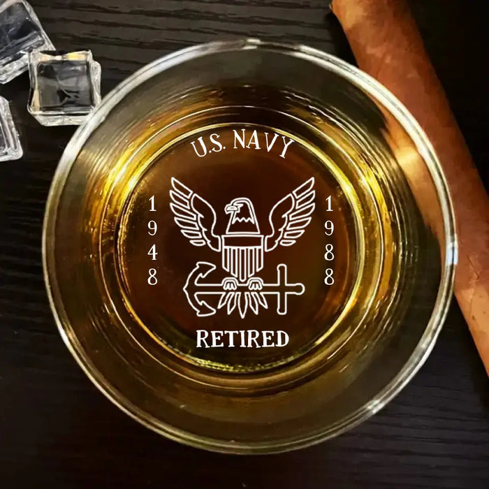 Personalized Retired Veteran Engraved Whiskey Glass - Gift Idea For Veteran/Father