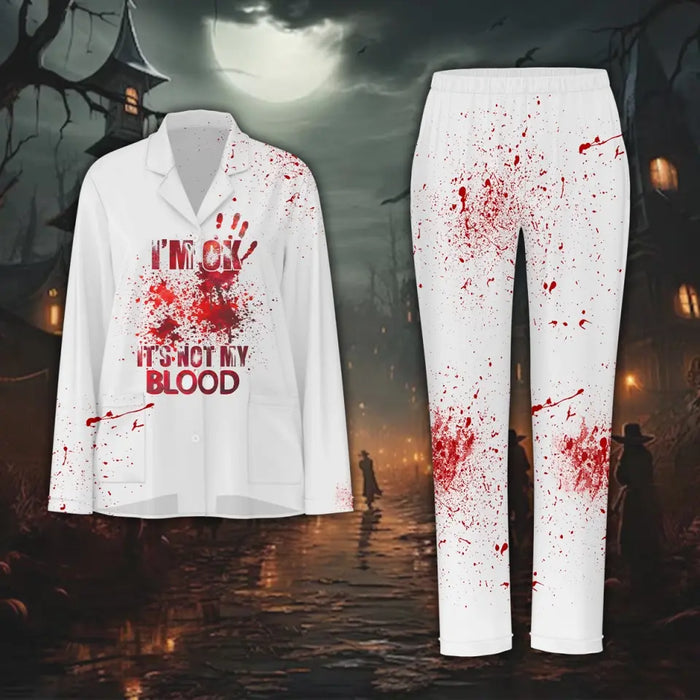 Custom Personalized All-Over Print Women's Pajama Set - Halloween Gift Idea - I'm Ok It's Not My Blood