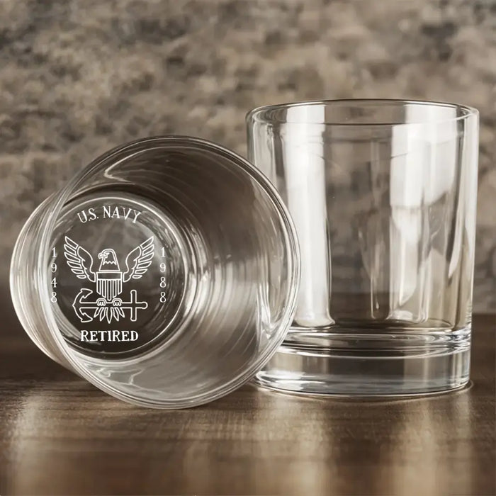 Personalized Retired Veteran Engraved Whiskey Glass - Gift Idea For Veteran/Father