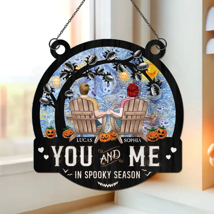 Custom Personalized Couple Halloween Hanging Suncatcher Ornament - Gift Idea For Couple - You And Me In Spooky Season