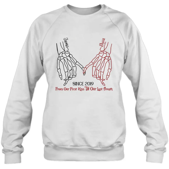 Custom Personalized Couple Halloween T-shirt/ Long Sleeve/ Sweatshirt/ Hoodie - Gift Idea For Couple - From Our First Kiss Till Our Last Breath