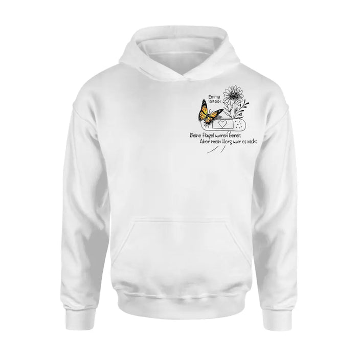 Personalisiertes Gedenkt Unisex T-Shirt/ Langarm/ Sweatshirt/ Hoodie - Gedenke Geschenkidee - Deine Flügel waren bereit - aber mein Herz war es nicht