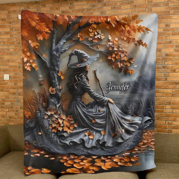 Custom Personalized Witch Broom Quilt/Fleece Throw Blanket - Halloween/ Birthday Gift Idea For Yourself, Women, Witch Lovers