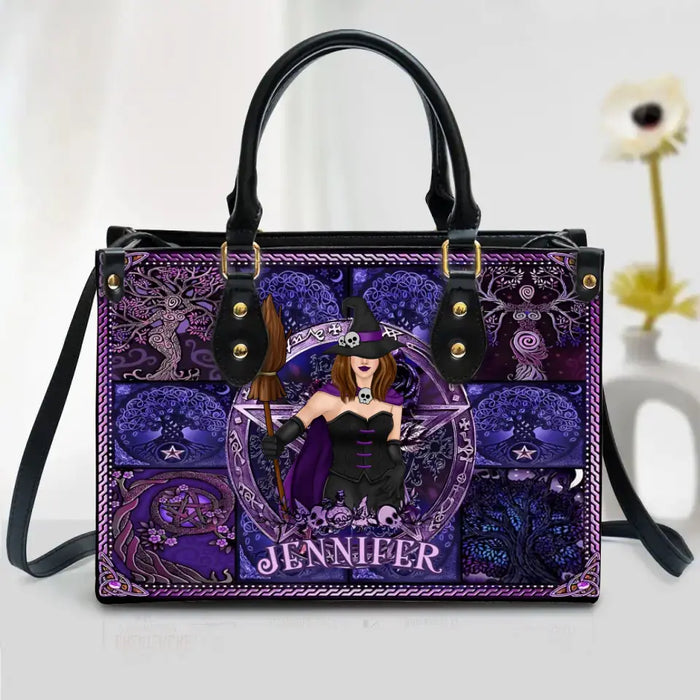 Custom Personalized Witch PU Leather Handbag with Long Straps - Halloween/ Witch/ Friend Gift Idea