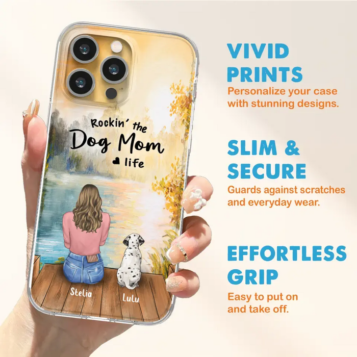 Custom Personalized Dog Mom Phone Case - Gifts For Dog Lovers With Upto 4 Dogs - Rockin' The Dog Mom Life - Case For iPhone, Samsung And Xiaomi