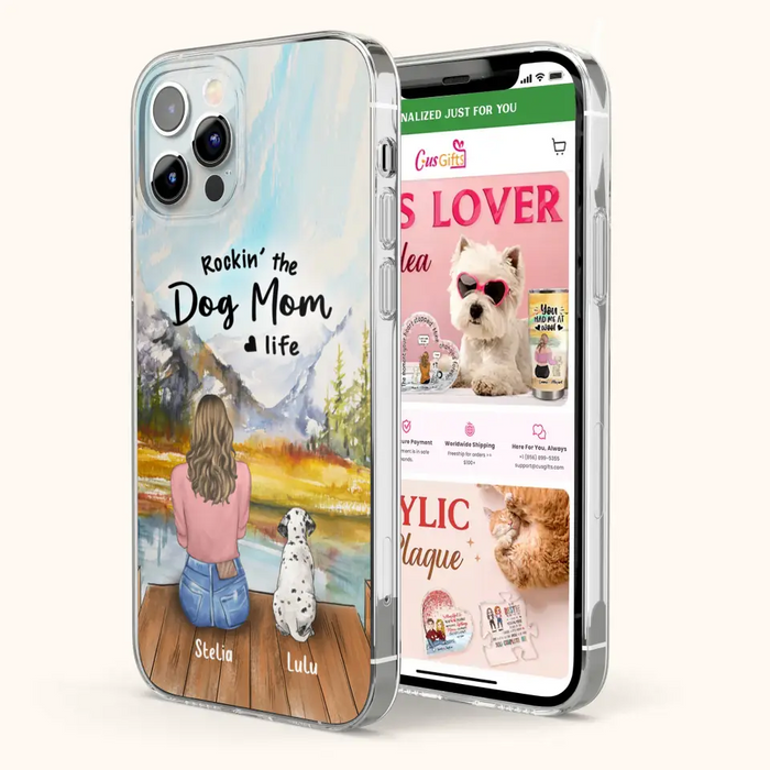 Custom Personalized Dog Mom Phone Case - Gifts For Dog Lovers With Upto 4 Dogs - Rockin' The Dog Mom Life - Case For iPhone, Samsung And Xiaomi