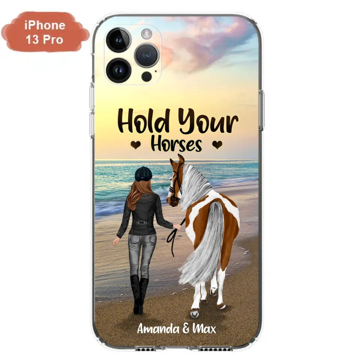 Personalized Horse Girl Phone Case - Girl with up to 2 Horses - Four Feet Move My Soul - QX6ZS1