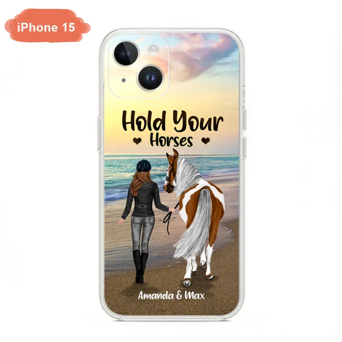 Personalized Horse Girl Phone Case - Girl with up to 2 Horses - Four Feet Move My Soul - QX6ZS1