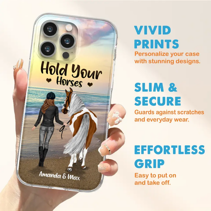 Personalized Horse Girl Phone Case - Girl with up to 2 Horses - Four Feet Move My Soul - QX6ZS1