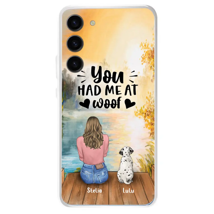 Custom Personalized Dog Mom Phone Case - Best Gift Idea For Dog Lovers - Upto 4 Dogs - You Had Me At Woof - Case For iPhone, Samsung And Xiaomi