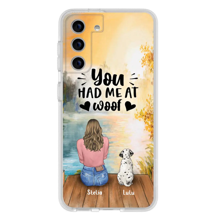 Custom Personalized Dog Mom Phone Case - Best Gift Idea For Dog Lovers - Upto 4 Dogs - You Had Me At Woof - Case For iPhone, Samsung And Xiaomi