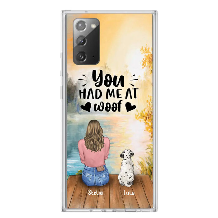 Custom Personalized Dog Mom Phone Case - Best Gift Idea For Dog Lovers - Upto 4 Dogs - You Had Me At Woof - Case For iPhone, Samsung And Xiaomi