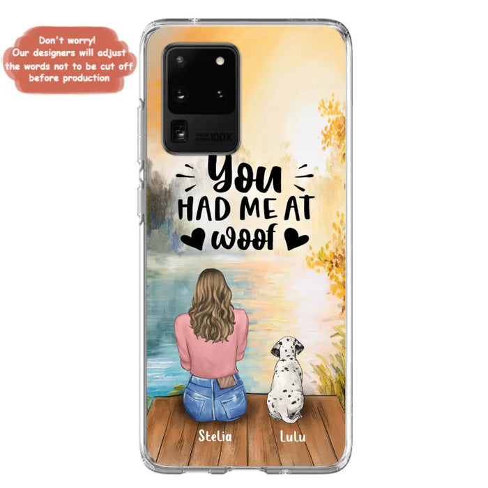 Custom Personalized Dog Mom Phone Case - Best Gift Idea For Dog Lovers - Upto 4 Dogs - You Had Me At Woof - Case For iPhone, Samsung And Xiaomi