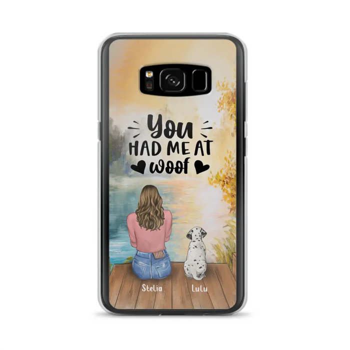 Custom Personalized Dog Mom Phone Case - Best Gift Idea For Dog Lovers - Upto 4 Dogs - You Had Me At Woof - Case For iPhone, Samsung And Xiaomi