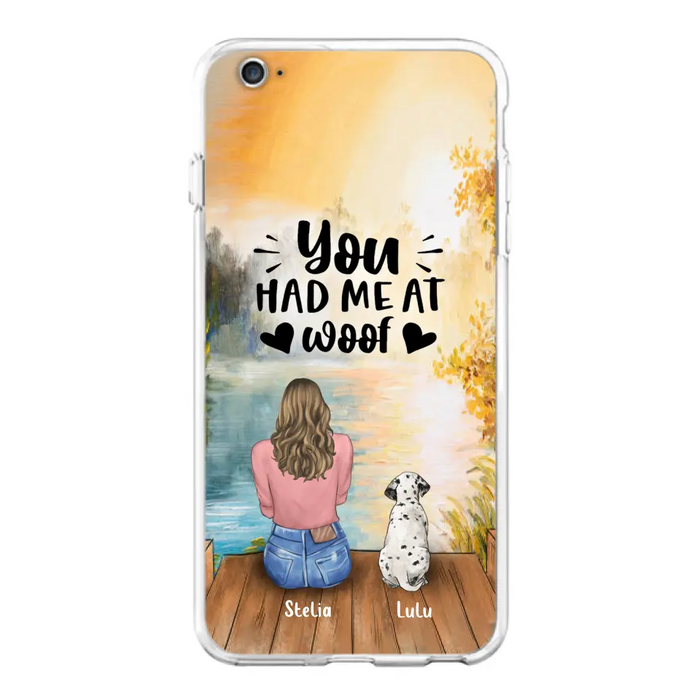 Custom Personalized Dog Mom Phone Case - Best Gift Idea For Dog Lovers - Upto 4 Dogs - You Had Me At Woof - Case For iPhone, Samsung And Xiaomi