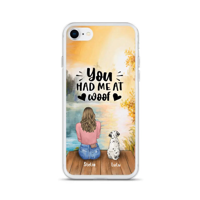 Custom Personalized Dog Mom Phone Case - Best Gift Idea For Dog Lovers - Upto 4 Dogs - You Had Me At Woof - Case For iPhone, Samsung And Xiaomi