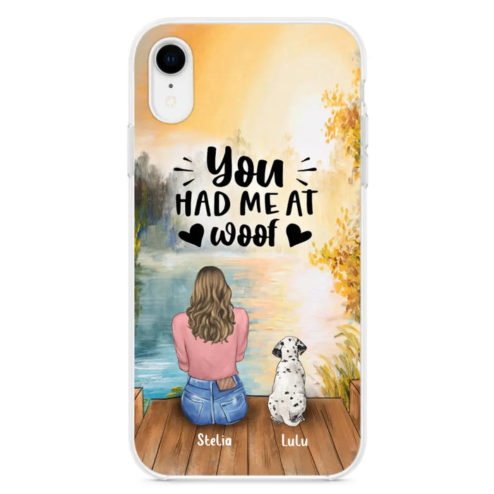 Custom Personalized Dog Mom Phone Case - Best Gift Idea For Dog Lovers - Upto 4 Dogs - You Had Me At Woof - Case For iPhone, Samsung And Xiaomi