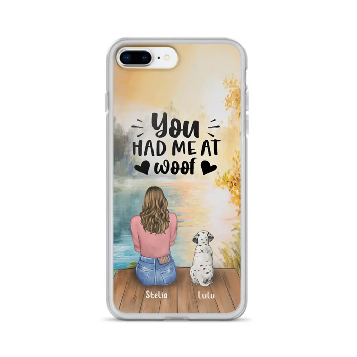 Custom Personalized Dog Mom Phone Case - Best Gift Idea For Dog Lovers - Upto 4 Dogs - You Had Me At Woof - Case For iPhone, Samsung And Xiaomi