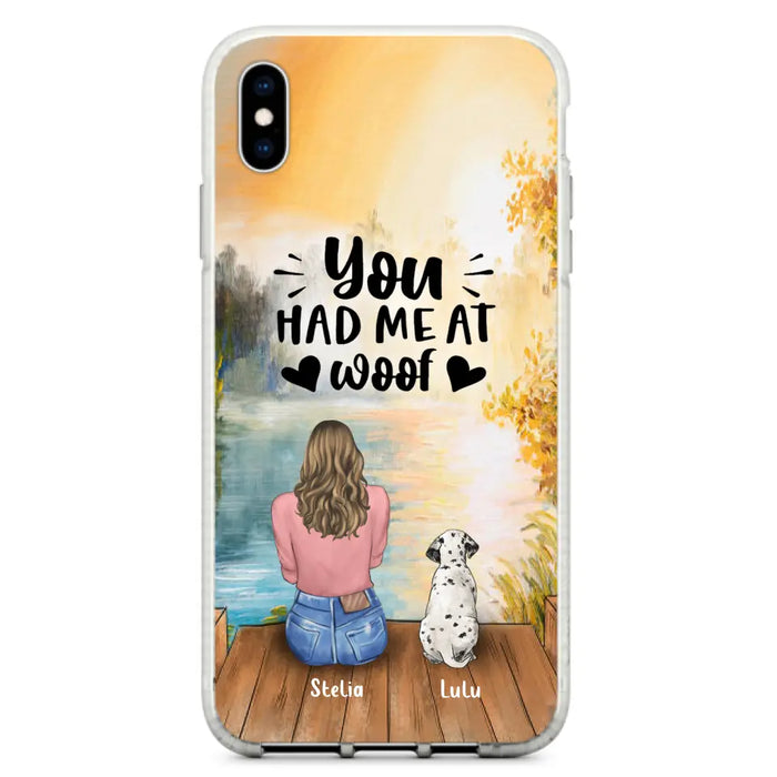 Custom Personalized Dog Mom Phone Case - Best Gift Idea For Dog Lovers - Upto 4 Dogs - You Had Me At Woof - Case For iPhone, Samsung And Xiaomi