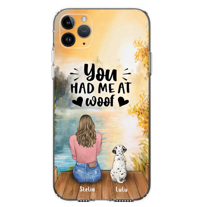 Custom Personalized Dog Mom Phone Case - Best Gift Idea For Dog Lovers - Upto 4 Dogs - You Had Me At Woof - Case For iPhone, Samsung And Xiaomi