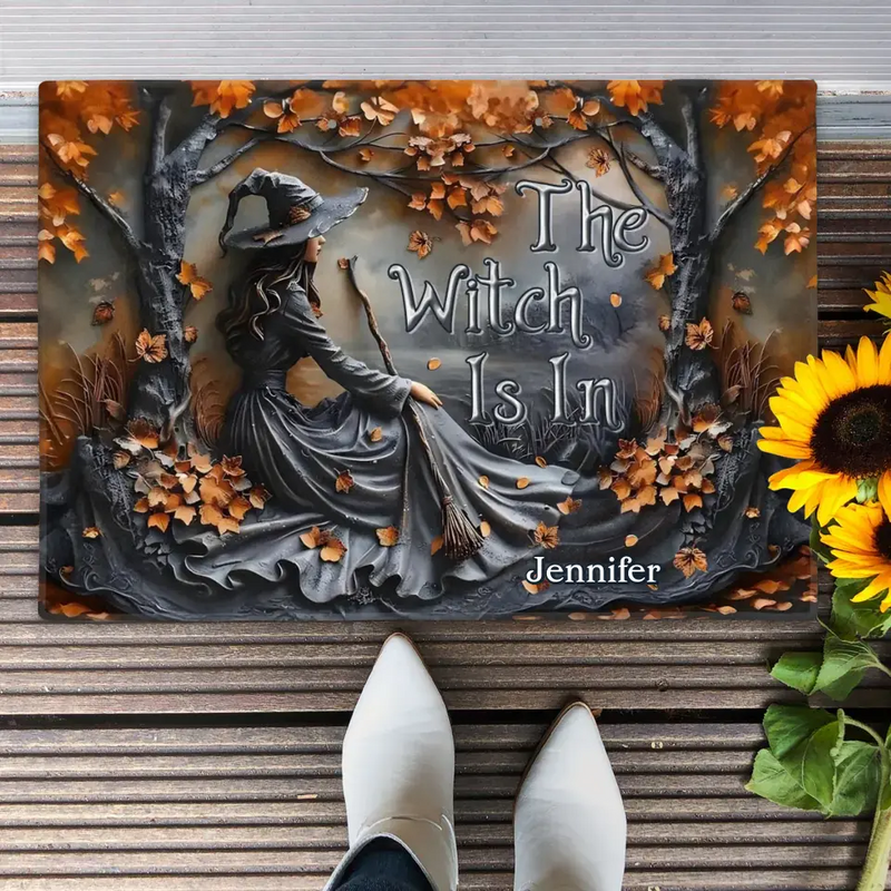 Personalized Witch Broom Doormat - Halloween/Birthday Gift Idea For Yourself, Women, Witch Lovers - The Witch Is In