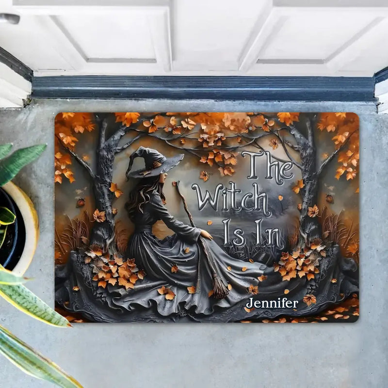 Personalized Witch Broom Doormat - Halloween/Birthday Gift Idea For Yourself, Women, Witch Lovers - The Witch Is In