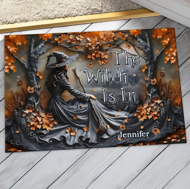 Personalized Witch Broom Doormat - Halloween/Birthday Gift Idea For Yourself, Women, Witch Lovers - The Witch Is In