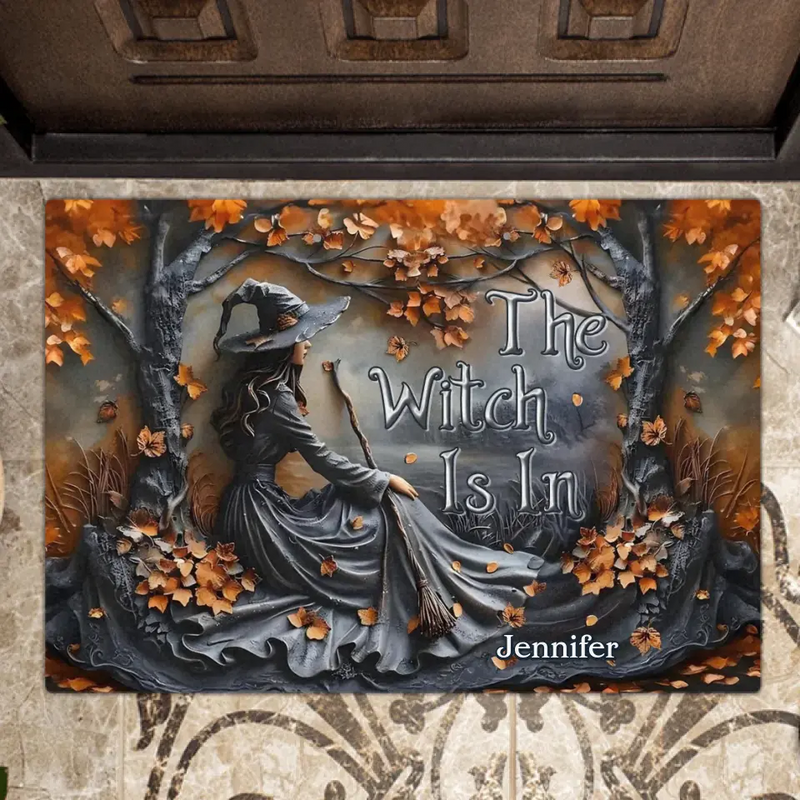 Personalized Witch Broom Doormat - Halloween/Birthday Gift Idea For Yourself, Women, Witch Lovers - The Witch Is In