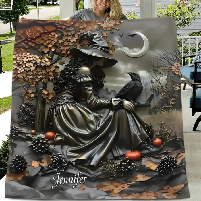 Custom Personalized Witch Quilt/ Fleece Throw Blanket - Halloween/ Birthday Gift Idea For Yourself, Women, Witch Lovers