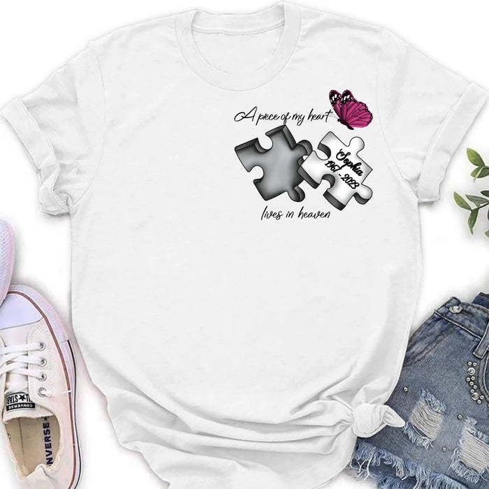 Custom Personalized Memorial Butterfly Shirt/ Hoodie - Memorial Gift Idea - A Piece Of My Heart Lives In Heaven